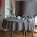 OBRUS OKRĄGŁY PLAMOODPORNY SUBTELNY GREY Z WSTĄŻECZKĄ front