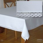 Obrus biały plamoodporny prostokątny z koronką Etno