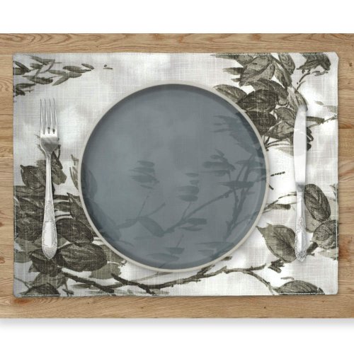Podkładka na stół szara w Liście bawełniana dwustronna