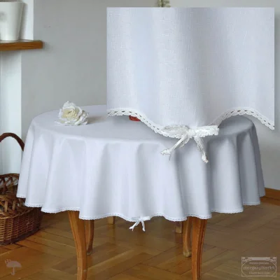 OBRUS OKRĄGŁY PLAMOODPORNY Z KORONKĄ AGATA BIAŁY