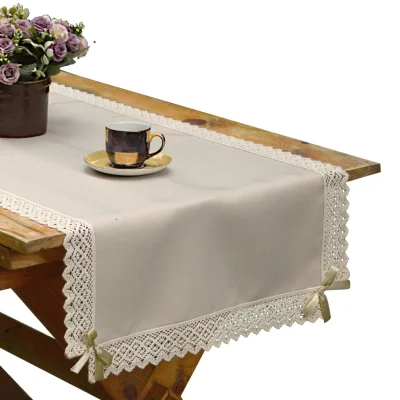 Bieżnik na stół plamoodporny beżowy z koronką Antonina