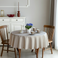 Obrus okrągły beżowy haftowany Ø120 cm plamoodporny MargarytkaArt – ekspozycja stołu
