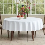 Obrus okrągły biały dwustronny Lena Premium 120–180 cm – plamoodporny| lnopodobny