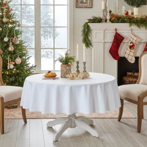 Obrus okrągły biały dwustronny Lena Premium 120–180 cm – plamoodporny| lnopodobny