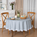 Obrus okrągły szary premium z koronką Antonina 120–170 cm - plamoodporny