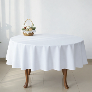 Obrus okrągły  biały Lena Premium 120–180 cm – lnopodobny, plamoodporny - Zosia