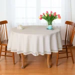 Obrus okrągły beżowy premium plamoodporny z koronką – 120–170 cm Antonina DUO