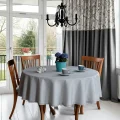 Obrus okrągły 150 cm szary z delikatnym haftem , plamoodporny - ekspozycja stołu w salonie