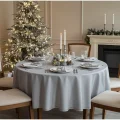 Obrus szary 160 cm z haftem na okrągłym stole, plamoodporny - dekoracja stołu Boże Narodzenie.