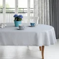 Obrus owalny szary plamoodporny z haftem – elegancki obrus na stół owalny i rozkładany.