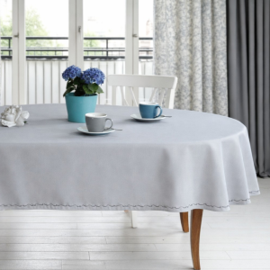 Obrus owalny szary plamoodporny haftowany Maria 