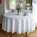 Obrus okrągły biały plamoodporny z koronką Anatola 150 - 185 cm front